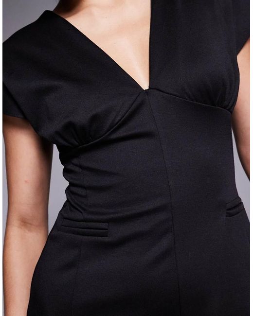 ASOS Black Short Sleeve Plunge Seam Detail Mini Dress