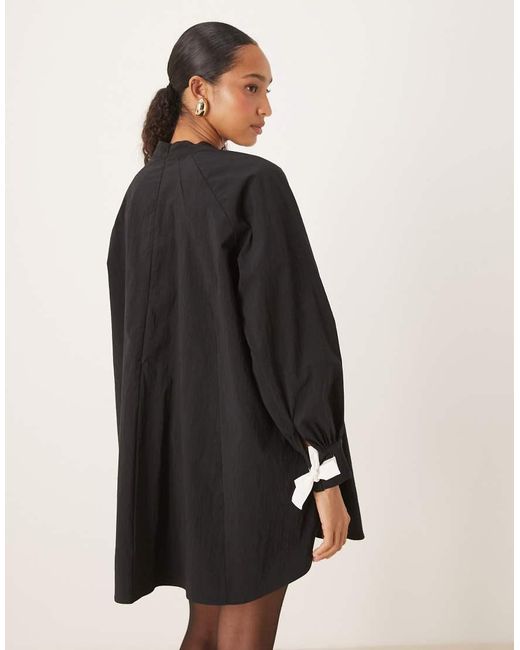 Ghospell Black Swing Mini Dress With Bow Detail