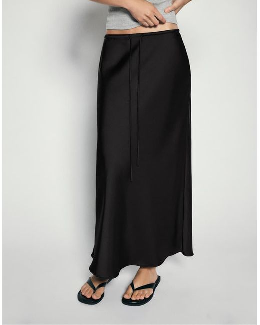Pull&Bear White Satin Drawstring Midi Skirt