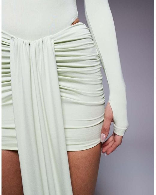 Wanderdoll Blue Nara Sculpting Second Skin Drape Front Mini Skirt Co-ord