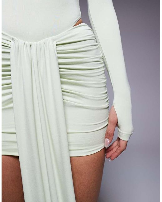 Wanderdoll Blue Nara Sculpting Second Skin Drape Front Mini Skirt Co-ord