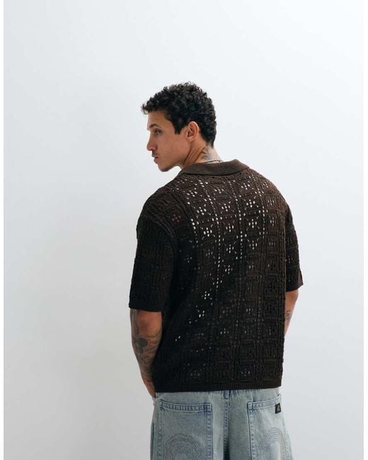 Reclaimed Vintage Black Crochet Knit Shirt for men