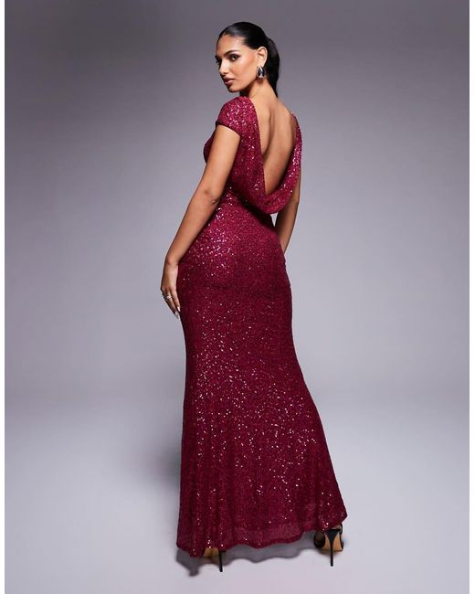 Goddiva Purple Cowl Back Sequin Maxi