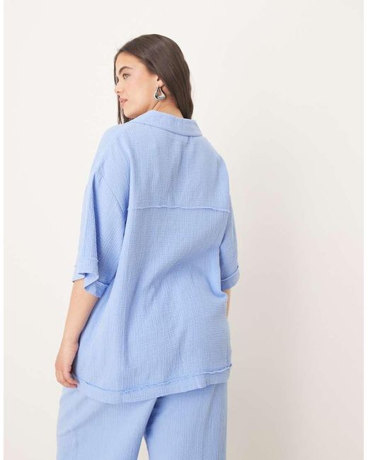 ASOS Blue Asos Design Curve Cheesecloth Shirt Co-ord
