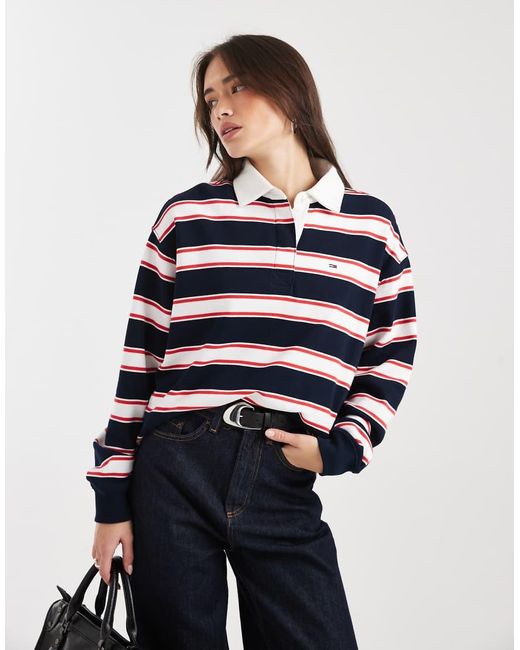 Tommy Hilfiger Black Flag Logo Relaxed Fit Rugby Top