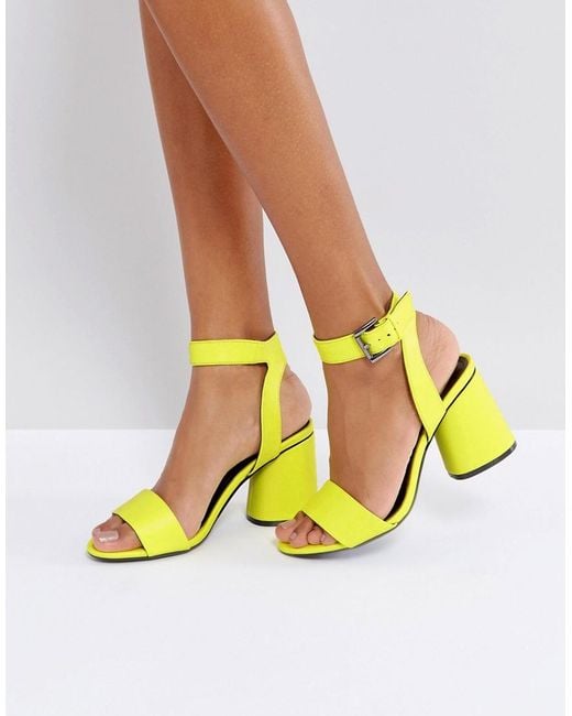 Bershka Yellow Neon Block Heeled Sandals