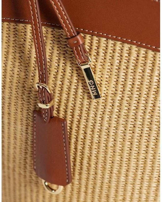 Mango Natural Woven Shoulder Bag With Faux Leather Trim
