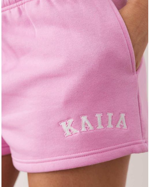 Kaiia Pink Cotton Rich Embroidered Logo Sweat Shorts