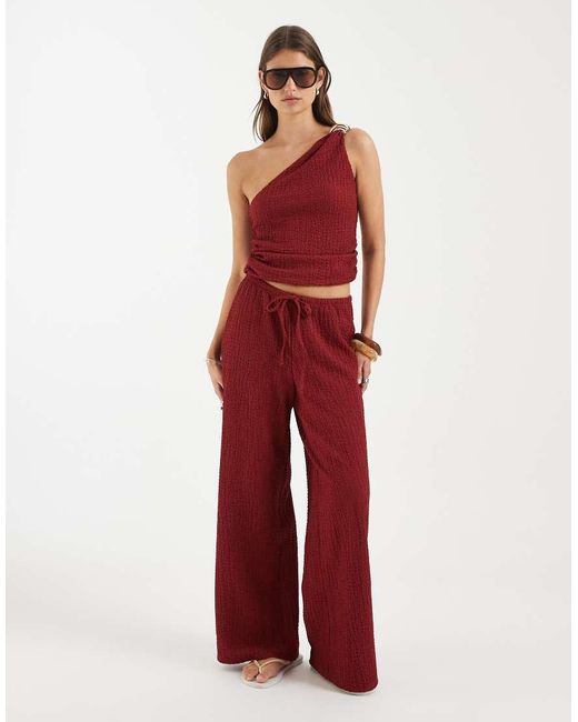 ONLY Red Asymetric Crinkled Textu Top
