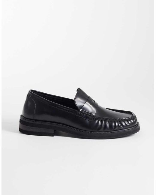 ASOS Black Penny Loafers With Ruched Apron for men