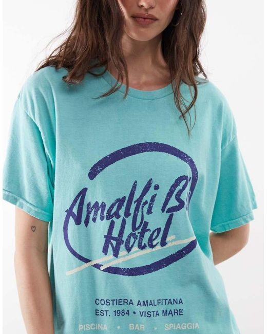 Reclaimed Vintage Blue Amalfi Slogan T-Shirt for men