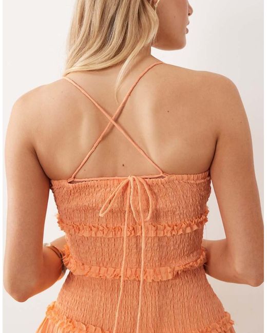 ASOS Orange Crinkle Mini Sundress With Shirred Dropped Waist