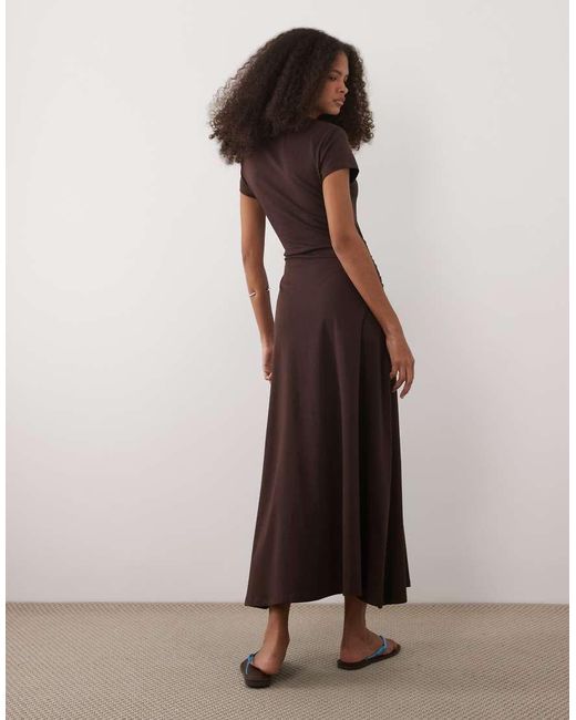ASOS Brown Short Sleeve Midaxi Dress With Tie Waist