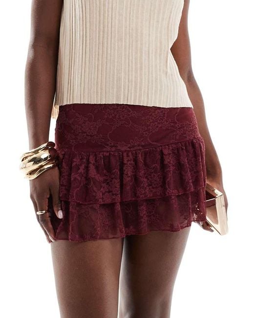 Miss Selfridge Red Ruffle Detail Lace Skort