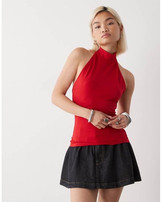 Top Allacciato Al Collo di Weekday in Red