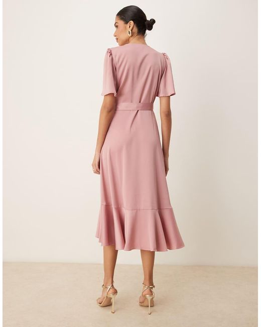 Y.A.S Pink Satin Wrap Midi Dress