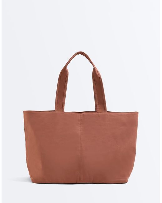 Oysho Brown Soft Shopper Bag With Zip