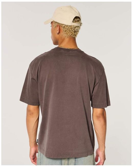 Hollister Brown Boxy Heavyweight Washed Crew T-Shirt for men