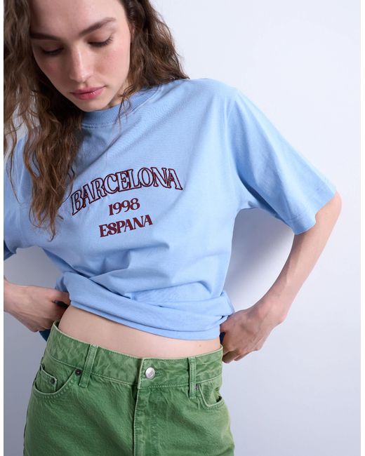 TOPSHOP Blue Graphic Barcelona Oversized Tee