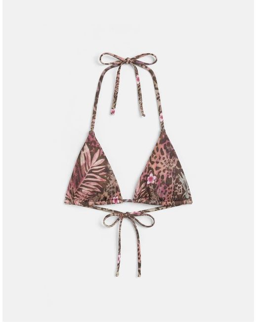 Pull&Bear Brown Printed Triangle Bikini Top