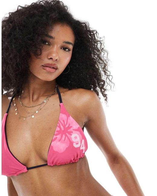 Hollister Pink Swimwear Halterneck Triangle Reversible Bikini Top