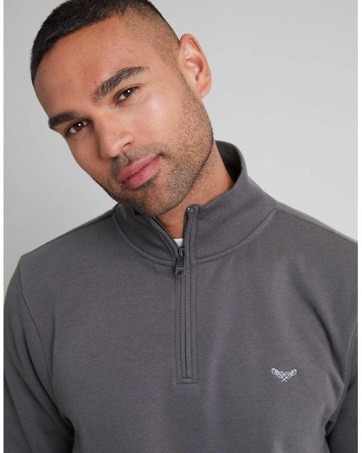 Threadbare Gray Quarter Zip Sweatshirt for men