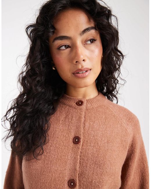 Threadbare Brown Crew Neck Button Through Cardigan