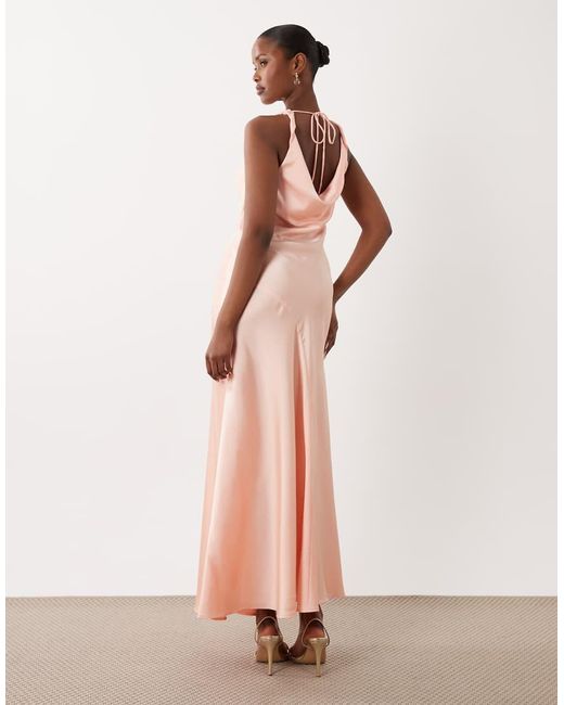 Vila Pink Halter Cowl Neck Satin Maxi Dress