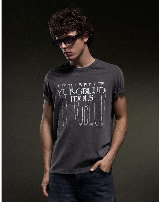 Bershka Black Short Sleeve Yungblud Print T-Shirt for men