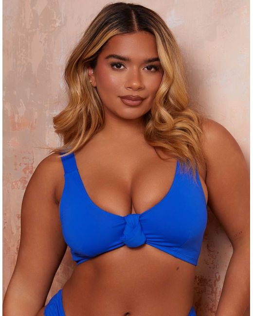 Wolf & Whistle Blue X Natalie Gessey Fuller Bust Bikini Top