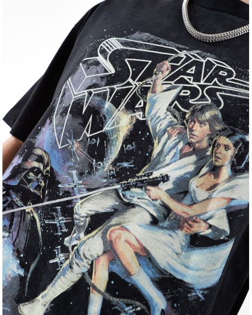 T-shirt oversize unisexe à imprimé star wars sous licence - délavé ASOS en coloris Black