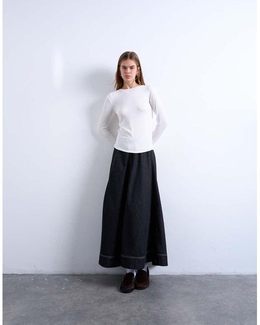 TOPSHOP White Premium Rib Long Sleeve Top