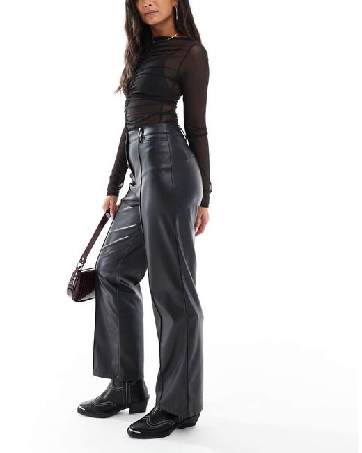 New Look Blue Faux Leather Wide Leg Trousers
