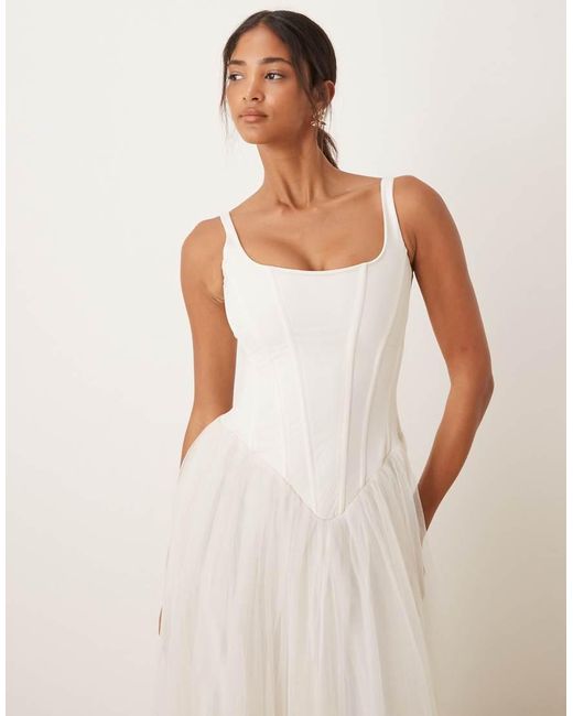 LACE & BEADS Natural Corset Drop Hem Maxi Dress
