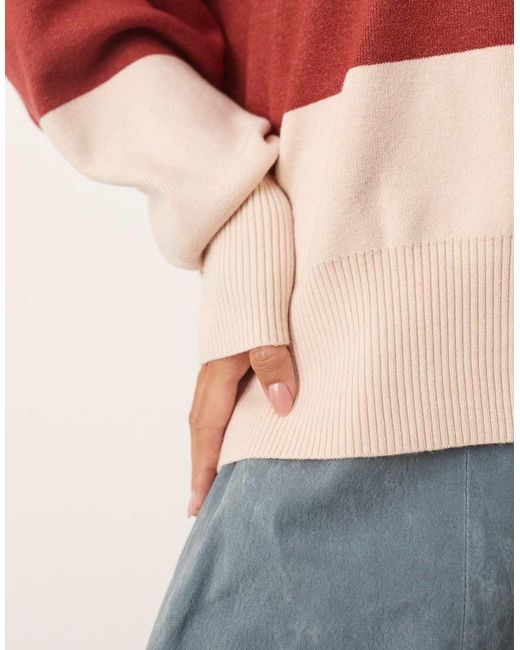 ARRANGE Compact Gebreide Gestreepte Oversized Trui Met Kraagje in het Red