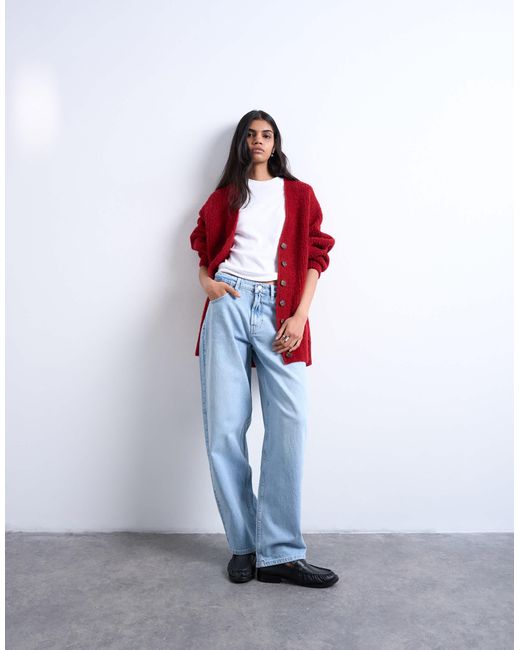 TOPSHOP Red Knitted Oversized Ultimate Boyfriend Cardigan