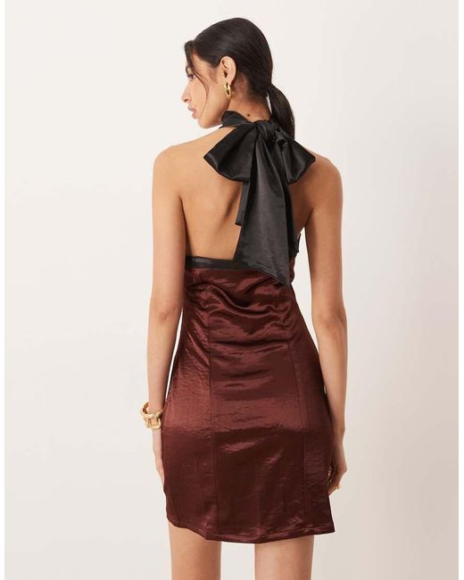 Amy Lynn Red Contrast Halter Neck Satin Mini Dress