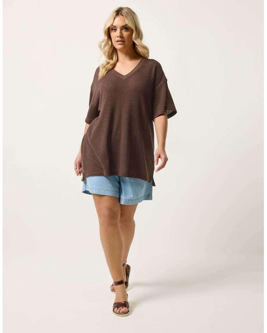 Yours Clothing Brown Boxy Knitted T-Shirt