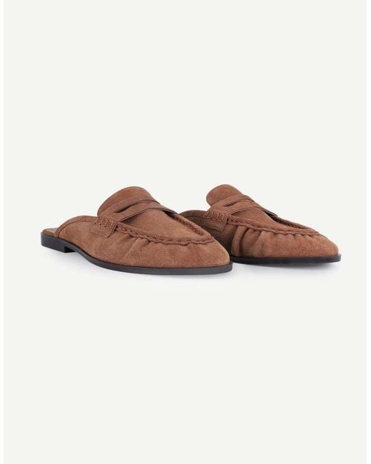 OFF THE HOOK Brown Tiggy Suede Open Back Slip-On Loafers