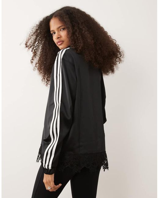 Adidas Originals Black Satin Firebird Track Top With Lace Hem