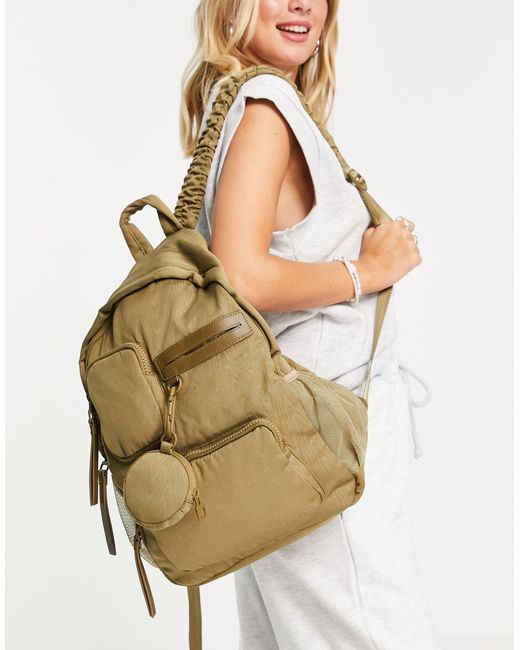 TOPSHOP Green Nylon Multi Pocket Backpack