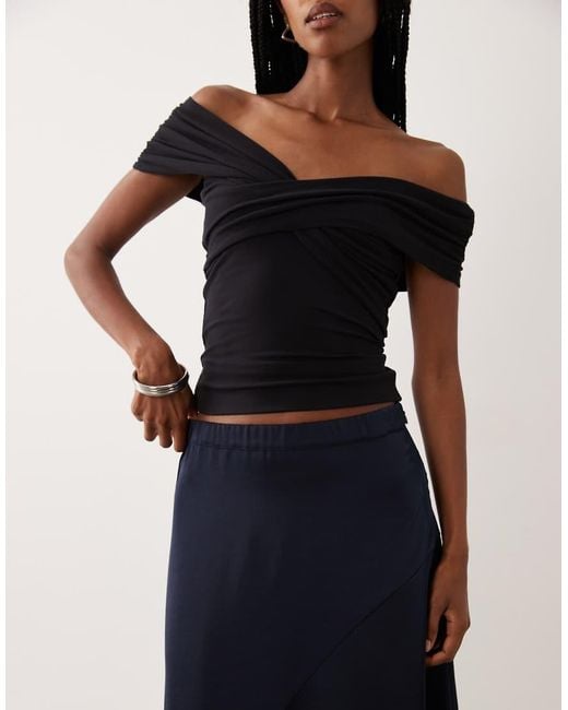 Vila Blue Asymetric Satin Mini Skirt With Lace Trim