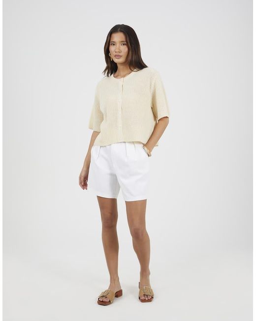 Brave Soul White Short Sleeve Crew Neck Fisherman Knit Cardigan