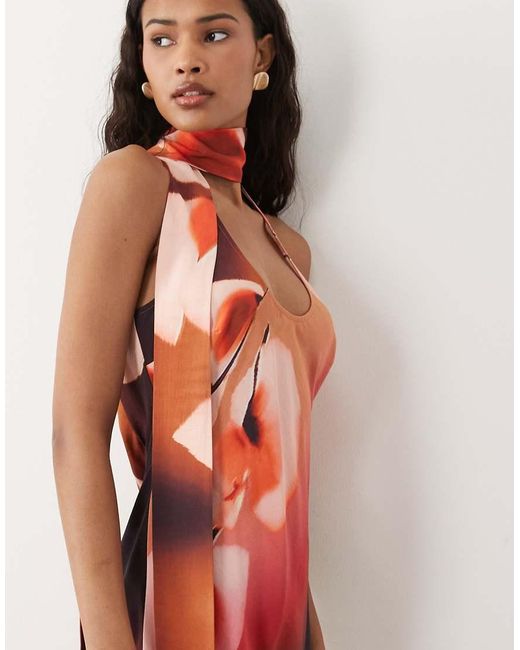ASOS Red Techy Scoop Neck Maxi Dress With Scarf