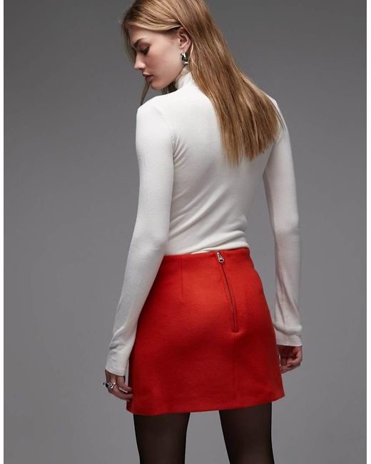 ARKET Red Wool Rich Mini Skirt With Front Pockets