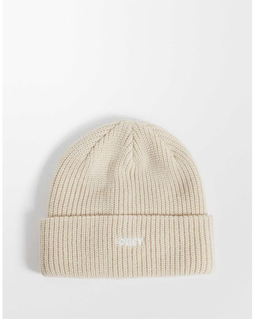 Obey Logo future cuff rippstrick-beanie in Natural für Herren