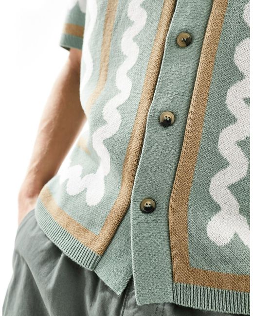 Polo gris y azul holgado con botones y patrón en los bordes ASOS de hombre de color Green