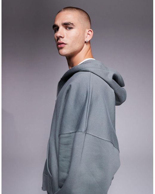 ASOS Gray Premium Heavyweight Extreme Oversized Zip Up Hoodie for men