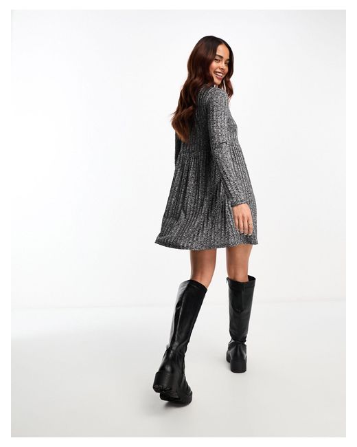 Miss Selfridge Funnel Neck Rib Smock Mini Dress in Gray Lyst