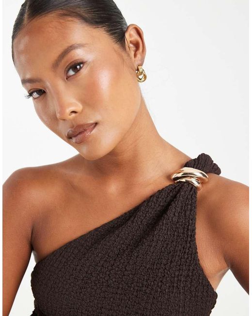 Only Petite Brown Assymetric Crinkled Textured Top Co-ord